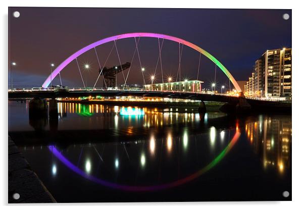 Glasgow Clyde Arc Bridge at Twilight Acrylic by Maria Gaellman