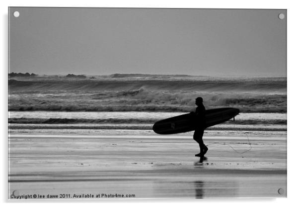 Black and White Surfer Acrylic by Images of Devon