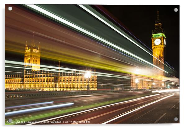 Big Ben and London Bus at Night Acrylic by Andrew Berry