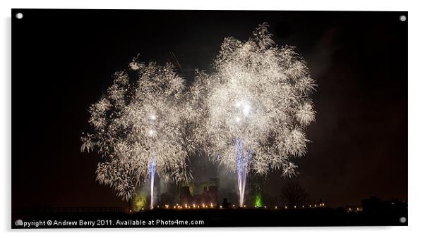 Caerphilly Castle Fireworks Acrylic by Andrew Berry