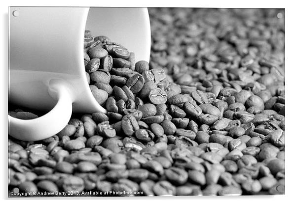 Black and White Coffee Beans in a White Mug Acrylic by Andrew Berry