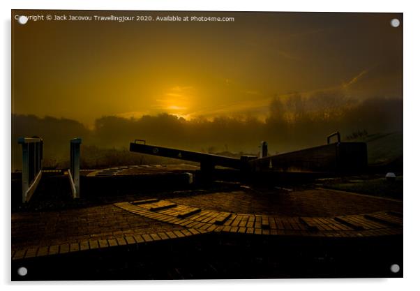 Foxton top lock in the mist  Acrylic by Jack Jacovou Travellingjour