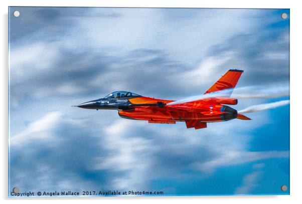 F16 IN RED AND ORANGE Acrylic by Angela Wallace