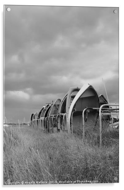 Boats black and white Acrylic by Angela Wallace