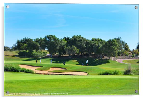 On the Green at Oceanico Golf Vilamoura  Acrylic by Angela Wallace