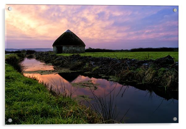 Braunton Marsh sunrise Acrylic by Dave Wilkinson North Devon Ph