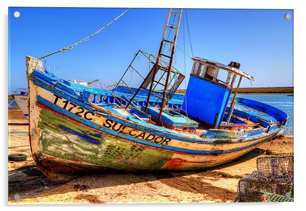 Old Portugees Fishing Boat Acrylic by Dave Wilkinson North Devon Ph