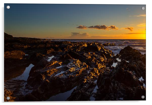 Croyde Bay Sunset Acrylic by Dave Wilkinson North Devon Ph