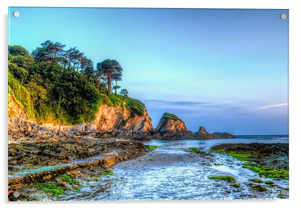 Just after sunrise at Lee Bay Acrylic by Dave Wilkinson North Devon Ph