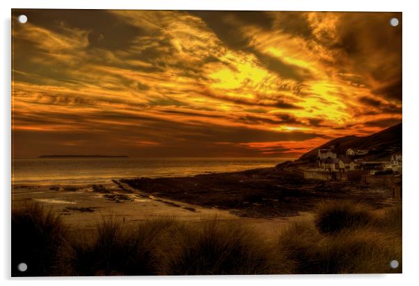 Croyde Bay twilight. Acrylic by Dave Wilkinson North Devon Ph