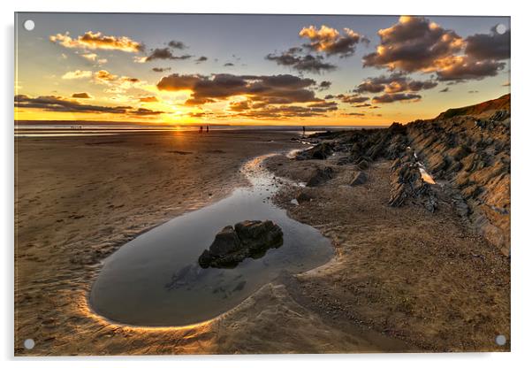 Sunset Saunton Sands North Devon Acrylic by Dave Wilkinson North Devon Ph