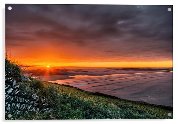 Early morning mist over Saunton Sands Acrylic by Dave Wilkinson North Devon Ph