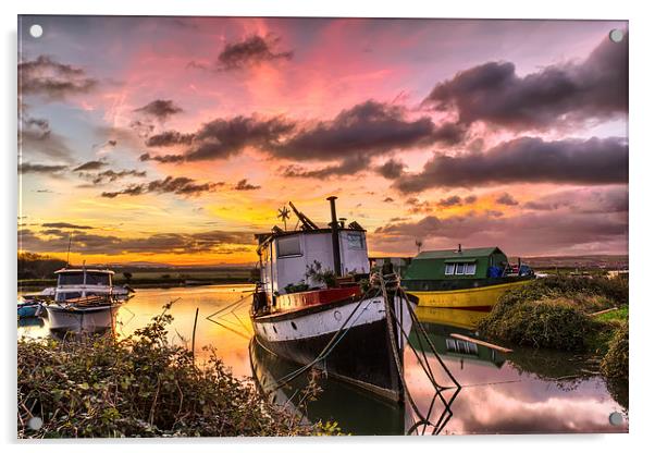 Houseboats on Velator Quay Acrylic by Dave Wilkinson North Devon Ph