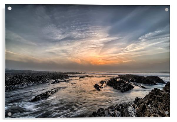 Croyde Bay sea mist sunset Acrylic by Dave Wilkinson North Devon Ph