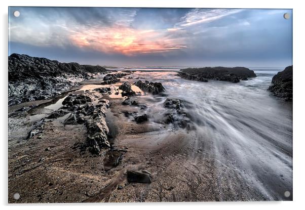 Croyde Bay sea mist sunset Acrylic by Dave Wilkinson North Devon Ph