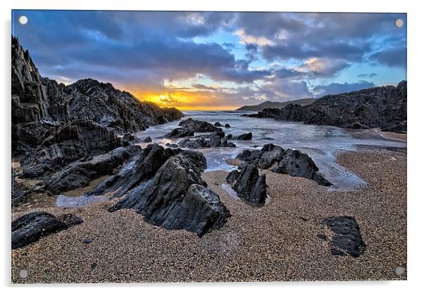 Barricane Beach sunset Acrylic by Dave Wilkinson North Devon Ph