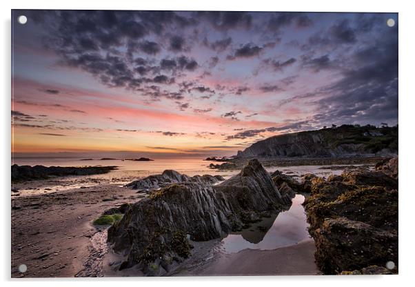 Lee Bay Sunrise Acrylic by Dave Wilkinson North Devon Ph