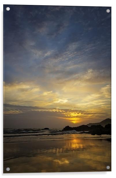  Combesgate Beach sunset Woolacombe Bay. Acrylic by Dave Wilkinson North Devon Ph