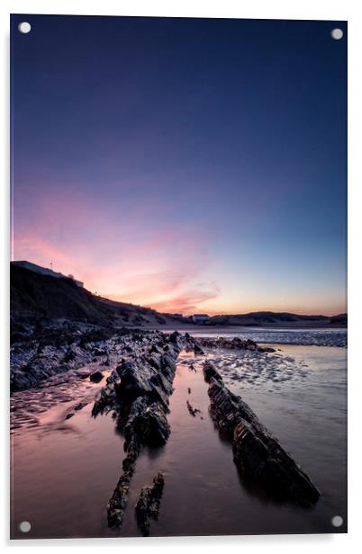 Saunton Sands sunrise Acrylic by Dave Wilkinson North Devon Ph