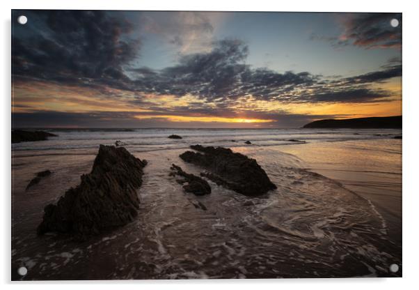  Croyde Bay Sunset Acrylic by Dave Wilkinson North Devon Ph