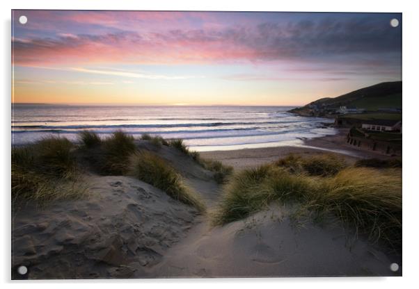  Croyde Bay Sunset Acrylic by Dave Wilkinson North Devon Ph