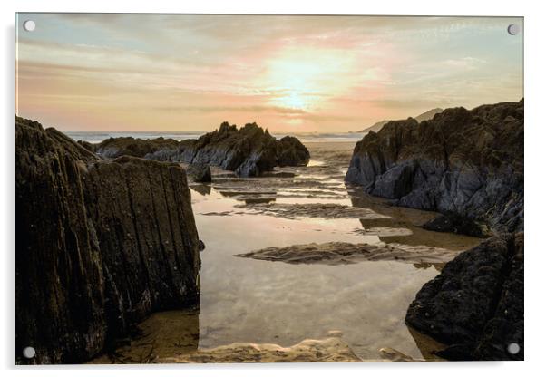 Combesgate Beach, Woolacombe Bay. Acrylic by Dave Wilkinson North Devon Ph