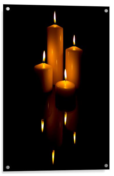 Reflected Candles Still Life Acrylic by Rick Parrott