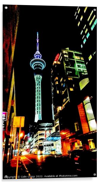 Sky Tower at night Acrylic by Colin Chipp