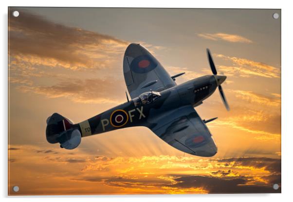 Spitfire at Sunset Acrylic by Derek Beattie