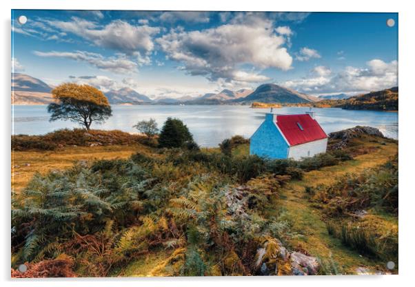 Red Roofed Cottage Applecross Acrylic by Derek Beattie