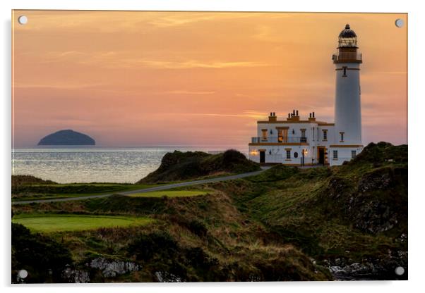 Turnberry Lighthouse and Ailsa Craig at Sunset Acrylic by Derek Beattie