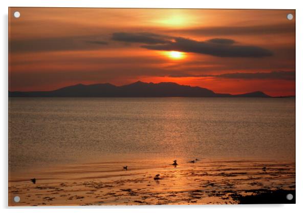 Sunset Over the Isle of Arran Acrylic by Derek Beattie
