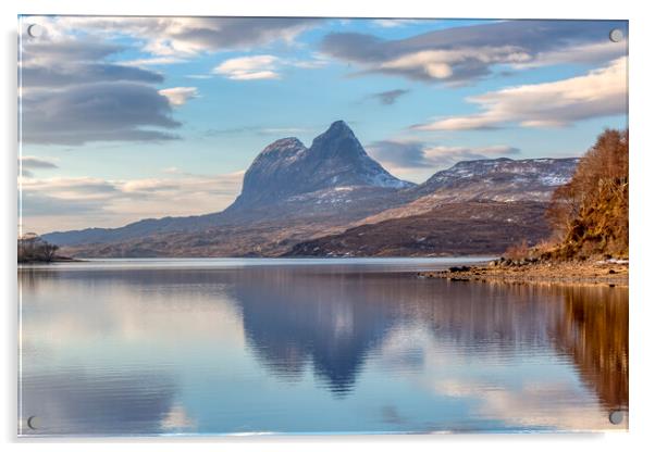 Suilven and Cam Loch,  Assynt Acrylic by Derek Beattie