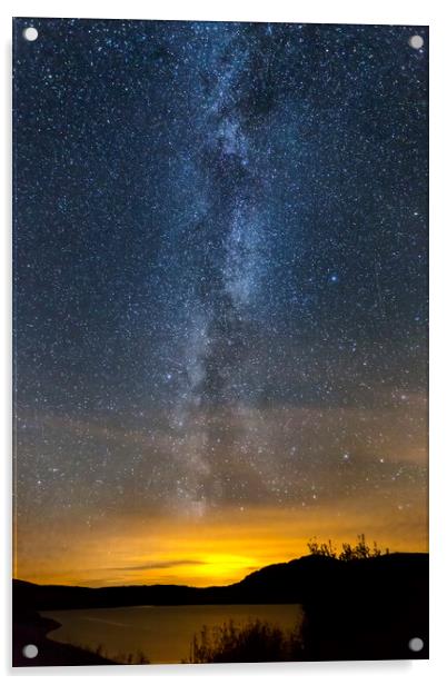 Milky Way Over Clatteringshaws Loch Acrylic by Derek Beattie