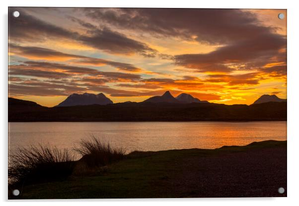 Radiant Silhouette of Assynt and Coigach Mountains Acrylic by Derek Beattie