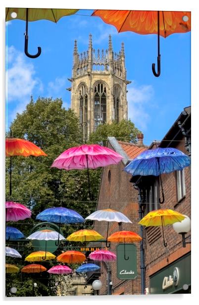 Umbrella Street Coppergate York Acrylic by Derek Beattie