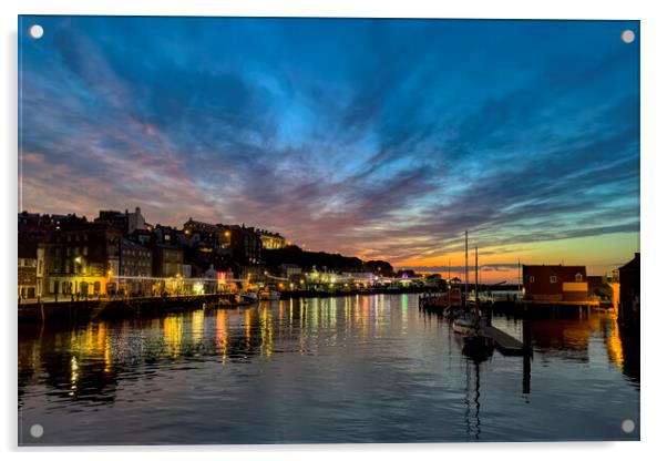Whitby Harbour Sunset Reflections Acrylic by Derek Beattie