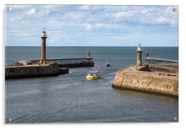 Whitby Harbour East and West Piers Acrylic by Derek Beattie