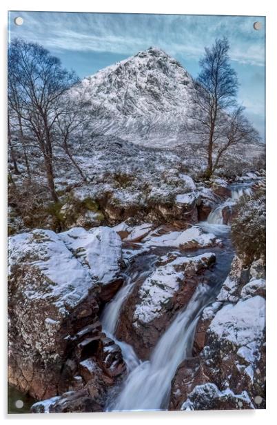 Buachaille Etive Mor and Coupall Falls Acrylic by Derek Beattie