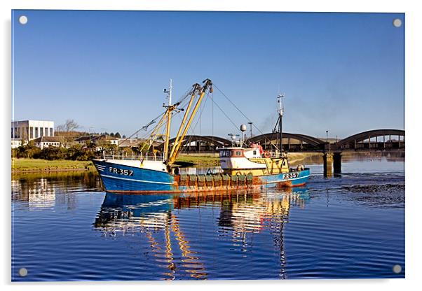 Kirkcudbright Fishing Boat Reflections Acrylic by Derek Beattie