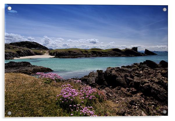 Clachtoll Bay and Split Rock Acrylic by Derek Beattie