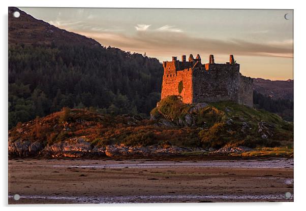 Castle Tioram Loch Moidart at Sunset Acrylic by Derek Beattie
