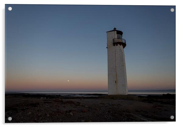 Southerness Lighthouse Moonrise at Sunset Acrylic by Derek Beattie