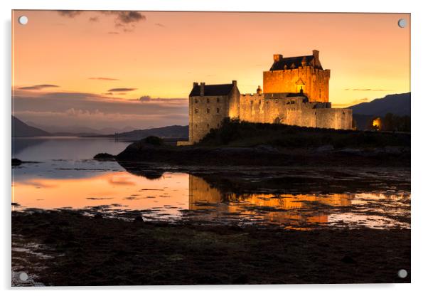 Eilean Donan Castle Sunset Acrylic by Derek Beattie