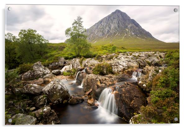 Buachaille Etive Mor and Coupall Falls Acrylic by Derek Beattie
