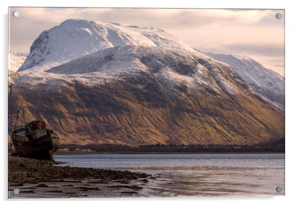 Ben Nevis and the Corpach Wreck Acrylic by Derek Beattie