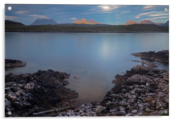 Achnahaird Bay and Assynt Mountains Acrylic by Derek Beattie