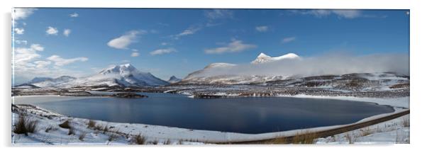 Assynt Mountain Panorama in Winter Acrylic by Derek Beattie