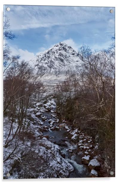 Buaichaille Etive Mor and The River Coupall Acrylic by Derek Beattie