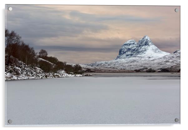Suilven and a Frozen Cam Loch Acrylic by Derek Beattie